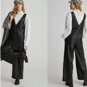 NWT ANTHROPOLOGIE Avec Les Filles Black Vegan Leather Wide Leg Jumpsuit